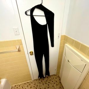 Black halter one sleeve jumpsuit size 4